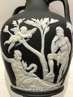 C. 1875 Wedgwood Rare Noir Jasperware Barberini 8 Portland Vase Poignée De Corde