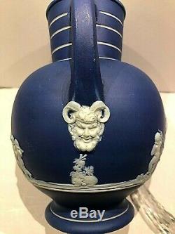 C. 1891 Rare Wedgwood Bleu Cobalt Jasperware Doriques Pitcher / Cruche 7 Détails
