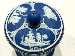 C. 1893 Code X Wedgwood Jasperware Cobalt Bleu Bocal Olympus À Couvercle Nice