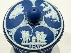 C. 1893 Code X Wedgwood Jasperware Cobalt Bleu Bocal Olympus À Couvercle Nice