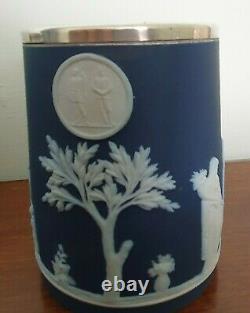 C Antique Années 1930 Wedgwood Blue Jasperware Sterling Silver Elkington Tankards