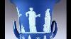 C1870s Wedgwood Bleu Blanc Jaspe Couvert Urne Vase W Scènes Classiques 13 1 2 51381 Wedgwood