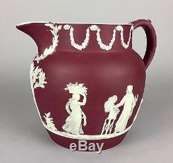 C19th Wedgwood Crimson Vin Rouge Jasper Ware Classique Floral Garland Dip Jug Pot