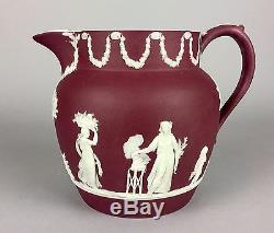 C19th Wedgwood Crimson Vin Rouge Jasper Ware Classique Floral Garland Dip Jug Pot