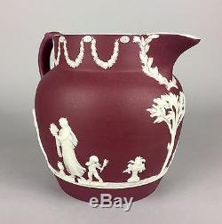 C19th Wedgwood Crimson Vin Rouge Jasper Ware Classique Floral Garland Dip Jug Pot