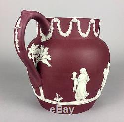 C19th Wedgwood Crimson Vin Rouge Jasper Ware Classique Floral Garland Dip Jug Pot