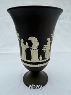 Collection vintage rare vase à pied en jaspe noir Wedgwood 7,3 Angleterre 1968