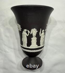 Collection vintage rare vase à pied en jaspe noir Wedgwood 7,3 Angleterre 1968