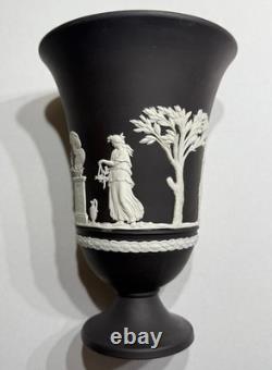 Collection vintage rare vase à pied en jaspe noir Wedgwood 7,3 Angleterre 1968