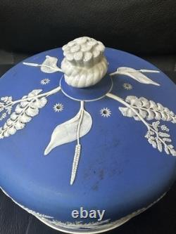 Dôme à fromage en jaspe bleu Wedgwood antique avec couvercle en relief botanique