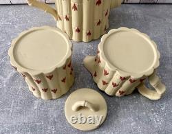 Ensemble à thé en jaspe jasperware en terre cuite jaune bamboo Wedgwood rare 3 pièces