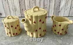 Ensemble à thé en jaspe jasperware en terre cuite jaune bamboo Wedgwood rare 3 pièces