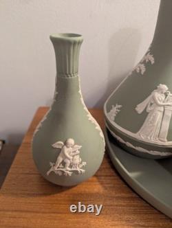Ensemble de 7 pièces de plateau à thé en jaspe Wedgwood vert et blanc