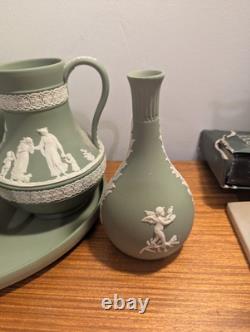 Ensemble de 7 pièces de plateau à thé en jaspe Wedgwood vert et blanc