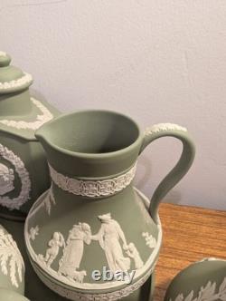 Ensemble de 7 pièces de plateau à thé en jaspe Wedgwood vert et blanc