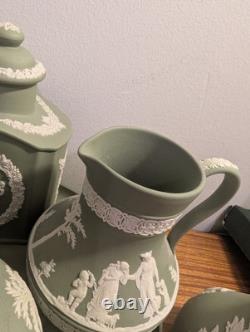 Ensemble de 7 pièces de plateau à thé en jaspe Wedgwood vert et blanc