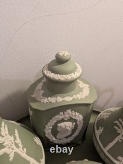 Ensemble de 7 pièces de plateau à thé en jaspe Wedgwood vert et blanc