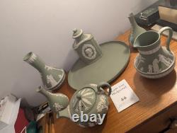 Ensemble de 7 pièces de plateau à thé en jaspe Wedgwood vert et blanc