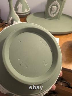 Ensemble de 7 pièces de plateau à thé en jaspe Wedgwood vert et blanc