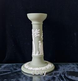 Ensemble de bougeoir et boîte à bibelots en jasperware néoclassique Wedgwood vintage vert sauge