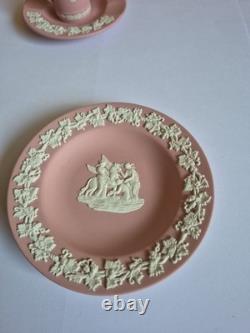 Ensemble de miniature tasse à thé et soucoupe en jaspe rose Wedgwood vintage PINK Angleterre