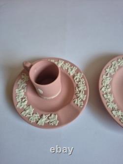 Ensemble de miniature tasse à thé et soucoupe en jaspe rose Wedgwood vintage PINK Angleterre