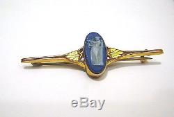 Exquis Marqué Antique 9 Ct. Pin De Jasperware De Wedgwood Bleu Dans La Boîte Originale