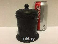 Extrêmement Rare! Wedgwood Older Très Rare Pot À Couvercle Jasperware Noir Sur Noir