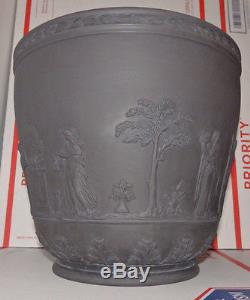 Grand Pot De Cache De Basalte Wedgwood Planteur De Jardiniere Noir Jasperware Flower