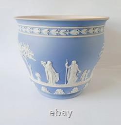 Grand cache-pot / jardinière Wedgwood Jasper bleu antique trempé en jaspeware