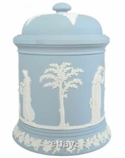 Grand pot à tabac en jaspe Wedgwood bleu avec couvercle