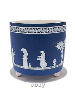 Grande Jardinière Antique en Jasperware Wedgwood Bleu Cobalt et Blanc