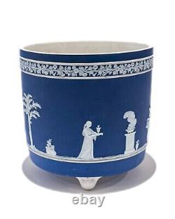 Grande Jardinière Antique en Jasperware Wedgwood Bleu Cobalt et Blanc