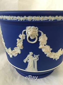 Jasperware Wedgwood Set De 2 Pots De Cache De Jardiniere Blanc Sur Cobalt Bleu
