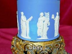 Lampe De Table Vintage Wedgwood Japserware & Brass Avec Lustres Bleus