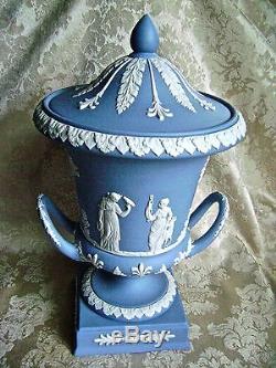 Large Wedgwood Blue Jasperware Pedestal Campana Urn Mint Conditon