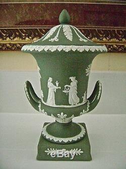 Large Wedgwood Sage Green Jasperware Pedestal Campana Urn Mint Conditon