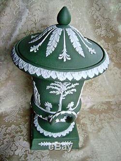 Large Wedgwood Sage Green Jasperware Pedestal Campana Urn Mint Conditon
