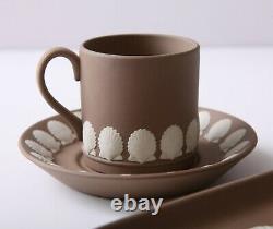 Lot De 3 Vintage Wedgwood Jasperware Cream Sur Taupe Demitasse Cup Saucer Tray