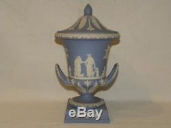 Magnifique Grande Urne Vase En Porcelaine Bleu Wedgwood Jasperware Décor Antique