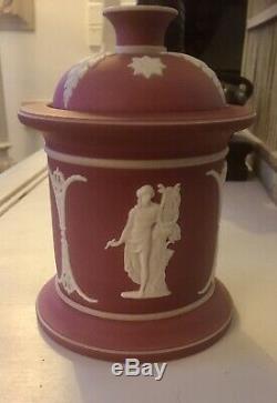 Magnifique Rare Antique Wedgwood Crimson Red Jasperware Pot Tabac