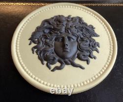 Médaillon rond en jaspe jaune Wedgwood très rare tête de Méduse exquis