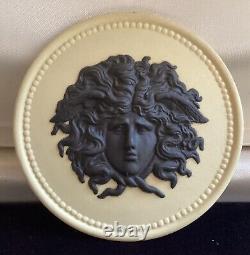 Médaillon rond en jaspe jaune Wedgwood très rare tête de Méduse exquis