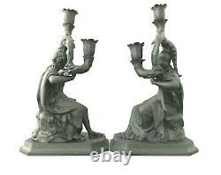 Moderne Wedgwood & Bentley Noir Jasper Diana & Minerva Figural Bougeoirs