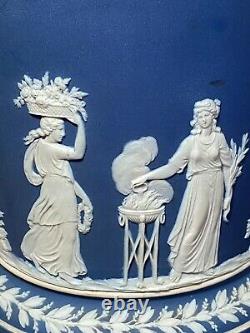 Old 1800's Wedgwood Cobalt Blue/white Jasperware Lidded Biscuit Barrel Jar