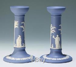 Paar Wedgwood Blue Jasperware Kerzenhalter # 17497