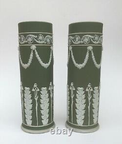 Paire De Grands Vases De Jaspe Vert Wedgwood Antique Vers 1895
