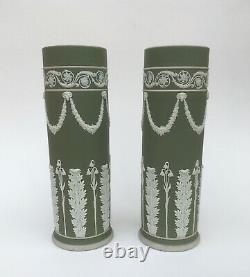Paire De Grands Vases De Jaspe Vert Wedgwood Antique Vers 1895