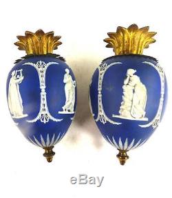 Paire De Jasperware Antique Possible Wedgwood Weights Rise & Fall Light