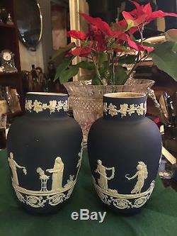 Paire De Jasperware Bleu Foncé Vase-adams De Tunstall